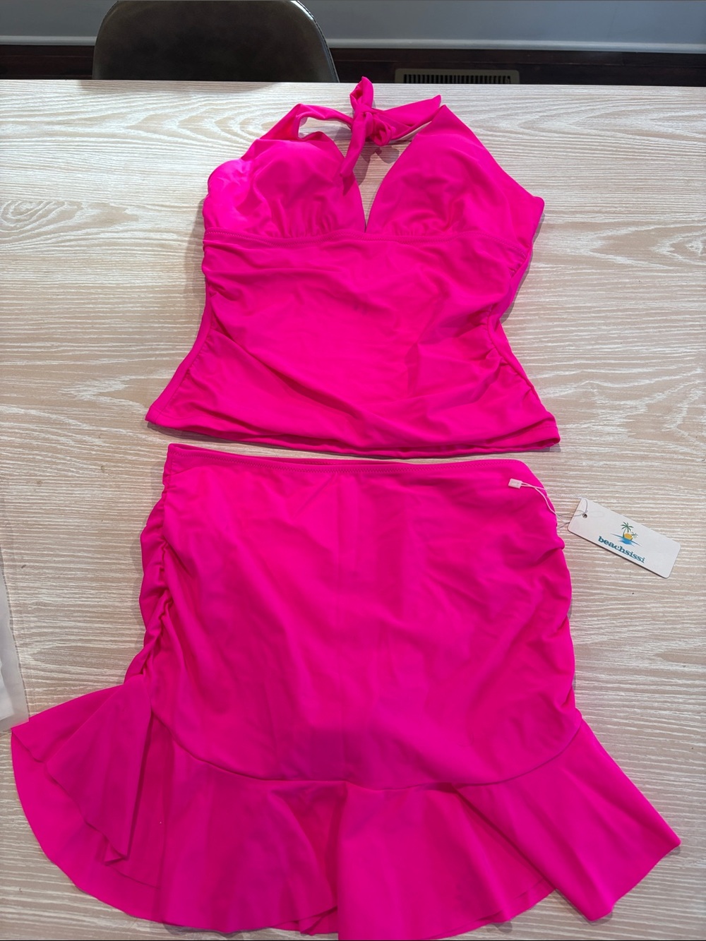 Beachsissi Neon Hot Pink Tankini Swim Skirt Set bathing suit  sz S small NWT